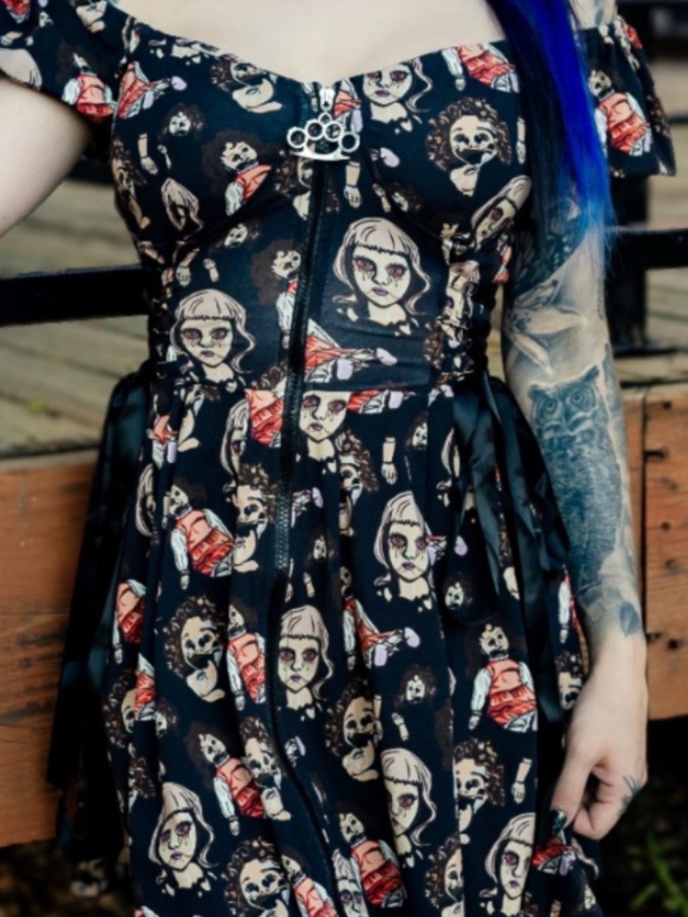 Jawbreaker Women’s Black Dolls Puff shoulder Sleeve Zip Front Dress